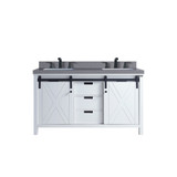 Lexora LVM60DA401 Marsyas 60 inch W White Double Sink Vanity Cabinet, Grey Quartz Countertop and Faucet Set