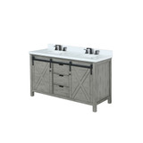 Lexora Marsyas 60 inch W Ash Grey Double Sink Vanity Cabinet, White Quartz Countertop and Faucet Set