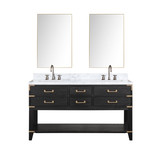 Lexora LVN60DJ111 Norwalk 60 inch W Black Oak Double Sink Vanity Cabinet, Carrara Marble Top, Faucet Set, and 28 in Mirrors