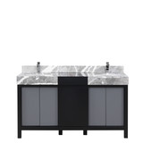 Lexora Zilara 60 inch W Black and Grey Double Sink Vanity Cabinet, Castle Grey Marble Top and Chrome Faucet Set