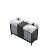 Lexora Zilara 60 inch W Black and Grey Double Sink Vanity Cabinet, Castle Grey Marble Top and Matte Black Faucet Set
