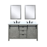 Lexora LVM60DH311 Marsyas 60 inch W Ash Grey Double Sink Vanity Cabinet, Cultured Marble Countertop, Faucet Set and 24 in Mirrors