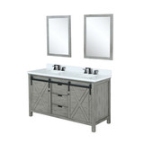 Lexora Marsyas 60 inch W Ash Grey Double Sink Vanity Cabinet, Cultured Marble Countertop, Faucet Set and 24 in Mirrors
