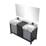 Lexora Zilara 60 inch W Black and Grey Double Sink Vanity Cabinet, Castle Grey Marble Top, Matte Black Faucet Set and 28 in Mirrors