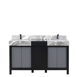 Lexora Zilara 60 inch W Black and Grey Double Sink Vanity Cabinet, Castle Grey Marble Top and Gun Metal Faucet Set