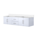 Lexora Geneva 72 in. W Glossy White Wall Mount Double Sink Vanity Cabinet and White Quartz Top