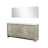 Lexora Lafarre 72 inch W x 20 in D Rustic Acacia Double Sink Vanity Cabinet, White Quartz Top and 70 in Mirror