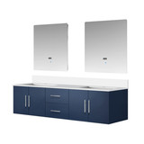 Lexora LVG72DE310 Geneva 72 in. W Navy Blue Wall Mount Double Sink Vanity Cabinet, Cultured Marble Top, and 30 in. LED Mirrors