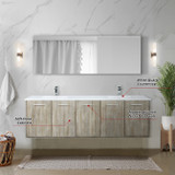 Lexora  LVFB72DK201 Fairbanks 72 in W x 20 in D Rustic Acacia Double Bath Vanity, White Quartz Top and Chrome Faucet Set