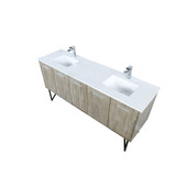 Lexora LLC72DKSOS000FCH Lancy 72 inch W x 20 in D Rustic Acacia Double Sink Vanity Cabinet, White Quartz Top and Chrome Faucet Set