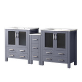 Lexora Volez 72 inch W Dark Grey Double Sink Vanity Cabinet with Side Cabinet, and White Ceramic Top
