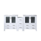 Lexora LVV72D30A600 Volez 72 inch W White Double Sink Vanity Cabinet with Side Cabinet, and White Ceramic Top