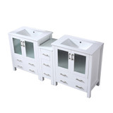 Lexora Volez 72 inch W White Double Sink Vanity Cabinet with Side Cabinet, and White Ceramic Top