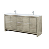 Lexora Lafarre 72 inch W x 20 in D Rustic Acacia Double Sink Vanity Cabinet, White Quartz Top and Chrome Faucet Set