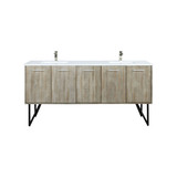 Lexora Lancy 72 inch W x 20 in D Rustic Acacia Double Sink Vanity Cabinet, White Quartz Top and Brushed Nickel Faucet Set