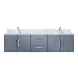 Lexora Geneva 72 in. W Dark Grey Wall Mount Double Sink Vanity Cabinet, Carrara Marble Top, and Faucet Set