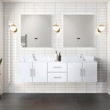 Lexora  LVG72DM101 Geneva 72 in. W x 22 in. D Glossy White Double Bath Vanity, Carrara Marble Top, and Faucet Set