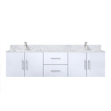 Lexora LVG72DM101 Geneva 72 in. W Glossy White Wall Mount Double Sink Vanity Cabinet, Carrara Marble Top, and Faucet Set