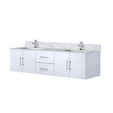 Lexora LVG72DM101 Geneva 72 in. W Glossy White Wall Mount Double Sink Vanity Cabinet, Carrara Marble Top, and Faucet Set