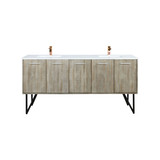 Lexora LLC72DKSOS000FRG Lancy 72 inch W x 20 in D Rustic Acacia Double Sink Vanity Cabinet, White Quartz Top and Rose Gold Faucet Set