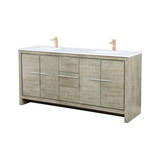 Lexora Lafarre 72 inch W x 20 in D Rustic Acacia Double Sink Vanity Cabinet, White Quartz Top and Rose Gold Faucet Set