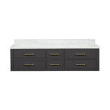Lexora LVC72DL100 Castor 72 inch W Black Double Sink Wall Hung Vanity Cabinet and Carrara Marble Top