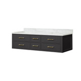 Lexora LVC72DL100 Castor 72 inch W Black Double Sink Wall Hung Vanity Cabinet and Carrara Marble Top