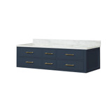 Lexora LVC72DE100 Castor 72 inch W Blue Double Sink Wall Hung Vanity Cabinet and Carrara Marble Top
