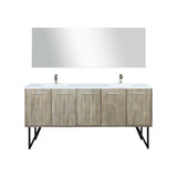 Lexora LVLY72DRA312 Lancy 72 inch W x 20 in D Rustic Acacia Double Sink Vanity Cabinet, Cultured Marble Top, Brushed Nickel Faucet Set and 70 in Mirror