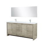 Lexora Lafarre 72 inch W x 20 in D Rustic Acacia Double Sink Vanity Cabinet, White Quartz Top, Chrome Faucet Set and 70 in Mirror
