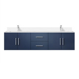 Lexora Geneva 72 in. W Navy Blue Wall Mount Double Sink Vanity Cabinet, White Quartz Top, and Faucet Set