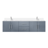 Lexora Geneva 72 in. W Dark Grey Wall Mount Double Sink Vanity Cabinet, White Quartz Top, and Faucet Set