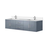Lexora Geneva 72 in. W Dark Grey Wall Mount Double Sink Vanity Cabinet, Cultured Marble Top, and Faucet Set