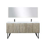 Lexora LVLY72DRA313 Lancy 72 inch W x 20 in D Rustic Acacia Double Sink Vanity Cabinet, Cultured Marble Top, Gun Metal Faucet Set and 70 in Mirror