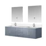 Lexora LVG72DB211 Geneva 72 in. W Dark Grey Wall Mount Double Sink Vanity Cabinet, White Quartz Top, Faucet Set, and 30 in. LED Mirrors
