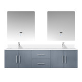 Lexora Geneva 72 in. W Dark Grey Wall Mount Double Sink Vanity Cabinet, Cultured Marble Top, Faucet Set, and 30 in. LED Mirrors
