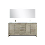 Lexora LLF72DKSODM70FBN Lafarre 72 inch W x 20 in D Rustic Acacia Double Sink Vanity Cabinet, White Quartz Top, Brushed Nickel Faucet Set and 70 in Mirror