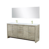 Lexora Lafarre 72 inch W x 20 in D Rustic Acacia Double Sink Vanity Cabinet, Cultured Marble Top, Brushed Nickel Faucet Set and 70 in Mirror