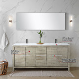 Lexora  LLF72DKSODM70FGM Lafarre 72 in W x 20 in D Rustic Acacia Double Bath Vanity, White Quartz Top, Gun Metal Faucet Set and 70 in Mirror