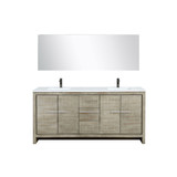 Lexora Lafarre 72 inch W x 20 in D Rustic Acacia Double Sink Vanity Cabinet, White Quartz Top, Gun Metal Faucet Set and 70 in Mirror