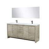 Lexora Lafarre 72 inch W x 20 in D Rustic Acacia Double Sink Vanity Cabinet, White Quartz Top, Gun Metal Faucet Set and 70 in Mirror
