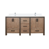 Lexora Ziva 72 inch W Rustic Barnwood Double Sink Vanity Cabinet, White Quartz Top and Faucet Set