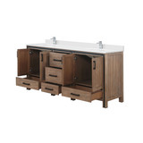 Lexora Ziva 72 inch W Rustic Barnwood Double Sink Vanity Cabinet, White Quartz Top and Faucet Set