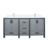 Lexora LVZV72DB201 Ziva 72 inch W Dark Grey Double Sink Vanity Cabinet, White Quartz Top and Faucet Set