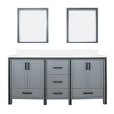 Lexora LVZV72DB210 Ziva 72 inch W Dark Grey Double Sink Vanity Cabinet, White Quartz Top and 30 in Mirrors