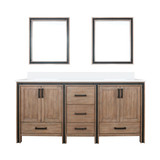 Lexora LVZV72DN210 Ziva 72 inch W Rustic Barnwood Double Sink Vanity Cabinet, White Quartz Top and 30 in Mirrors