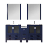 Lexora Volez 72 inch W Navy Blue Double Sink Vanity Cabinet with Side Cabinet, White Ceramic Top, and Faucet Set
