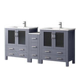 Lexora Volez 72 inch W Dark Grey Double Sink Vanity Cabinet with Side Cabinet, White Ceramic Top, and Faucet Set
