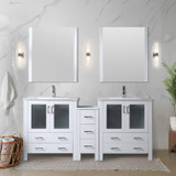 Lexora  LVV72D30A601 Volez 72 in W x 18.25 in D White Double Bath Vanity with Side Cabinet, White Ceramic Top, and Faucet Set