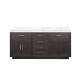 Lexora LVA72DK100 Abbey 72 inch W Brown Oak Double Sink Vanity Cabinet and Carrara Marble Top